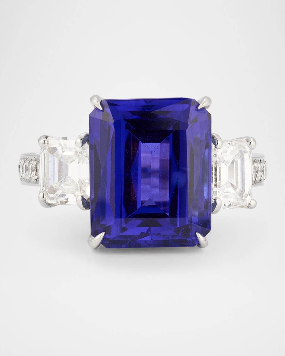 18K White Gold Tanzanite and Diamond Ring, Size 6